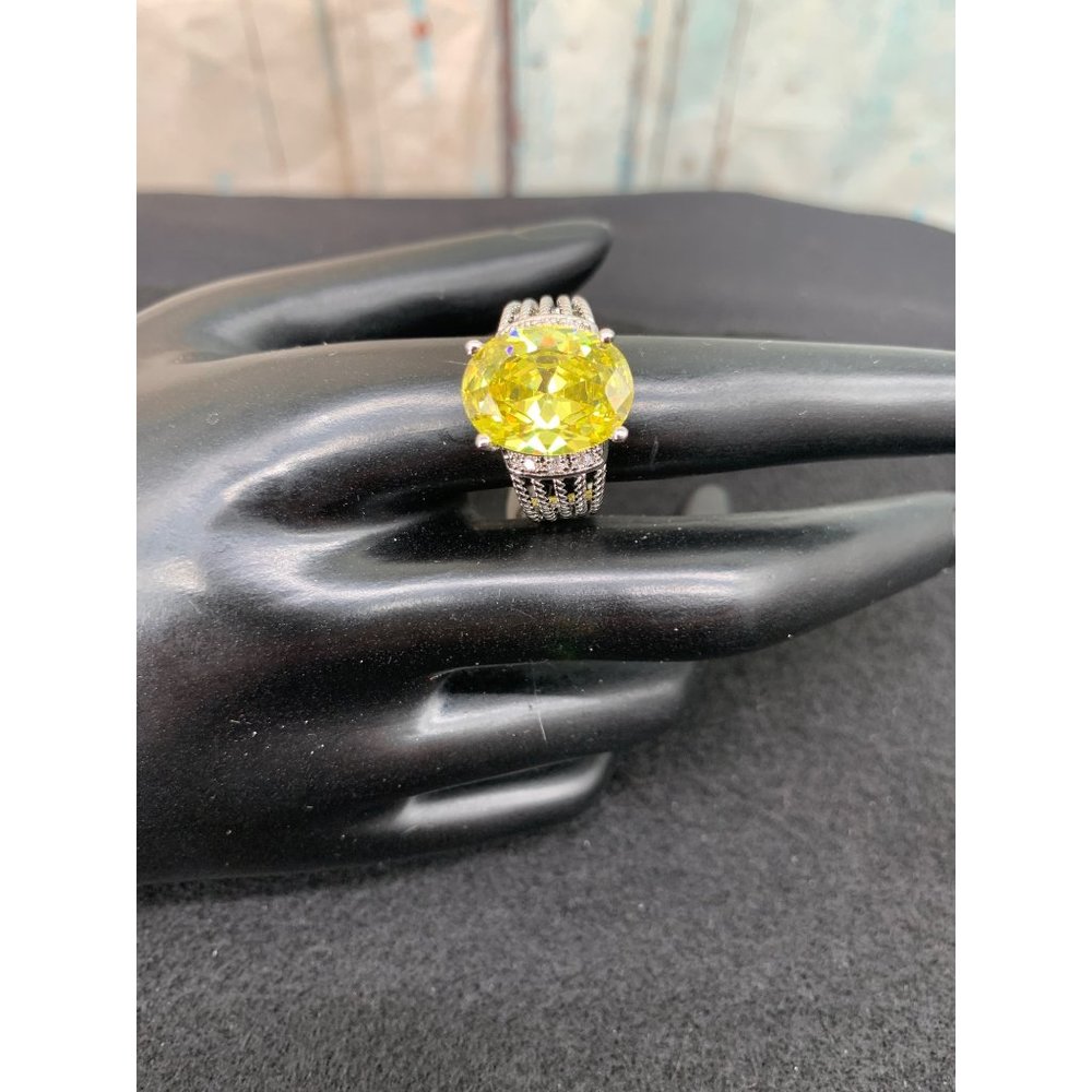 Yellow center stone Statement Ring,  9 Yellow Stone Ring   925 Stamp